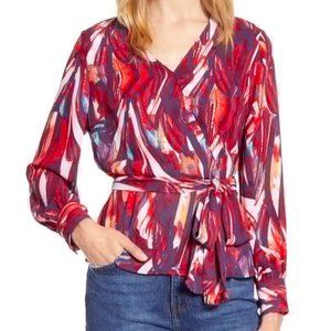 Halogen Faux Wrap Blouse, Size S, NWT